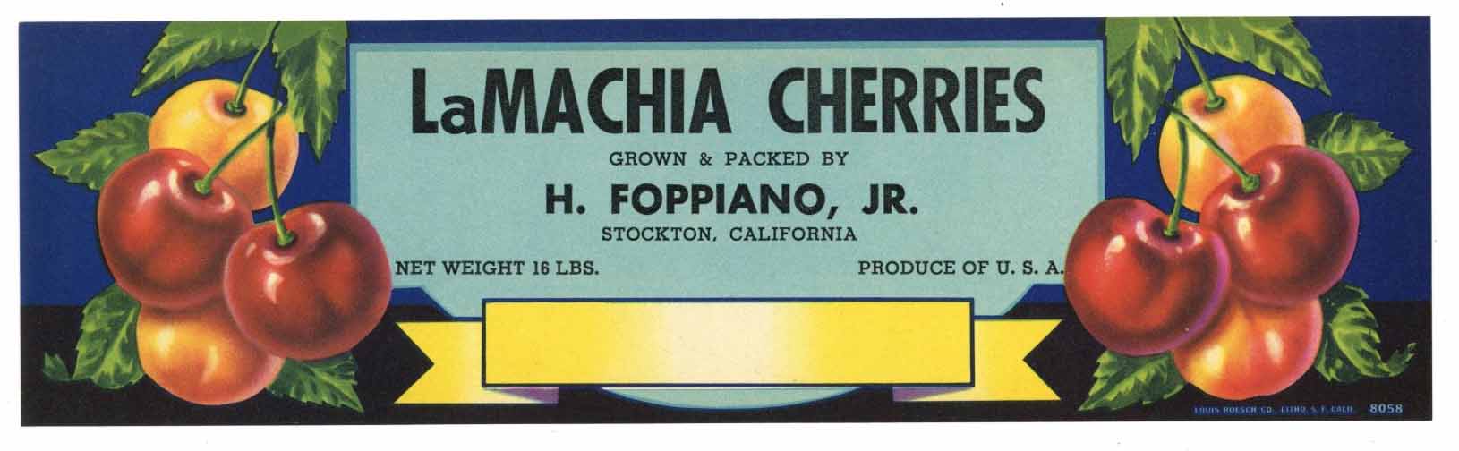 La Machia Cherries Brand Stockton Cherry Crate Label