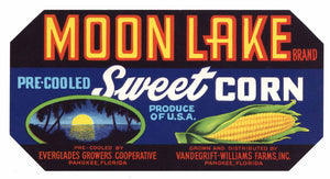 Moon Lake Brand Vintage Pahokee Florida Corn Crate Label