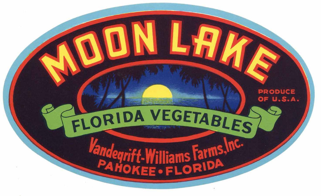 Moon Lake Brand Vintage Pahokee Florida Vegetable Crate Label