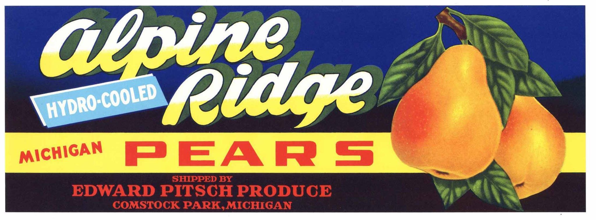 Alpine Brand Vintage Comstock Park Michigan Pear Crate Label