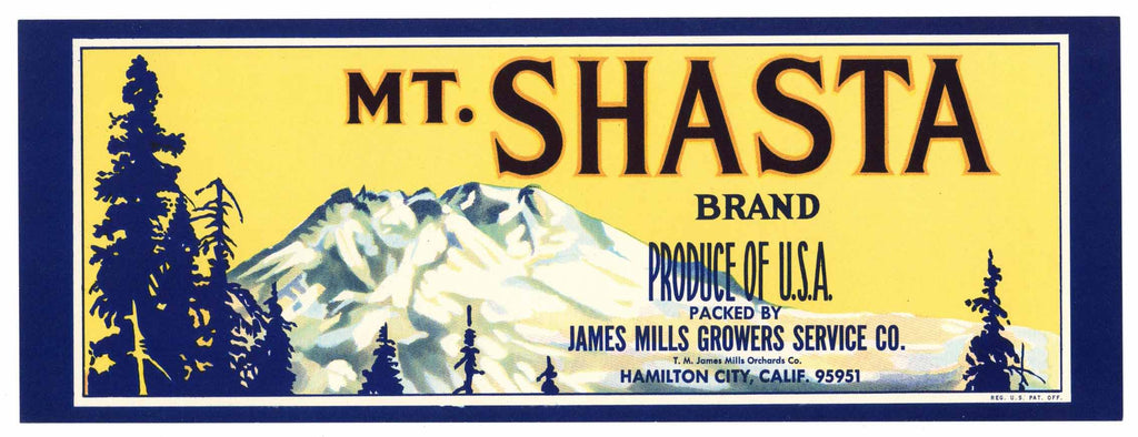 Mt. Shasta Brand Vintage Produce Crate Label, lug