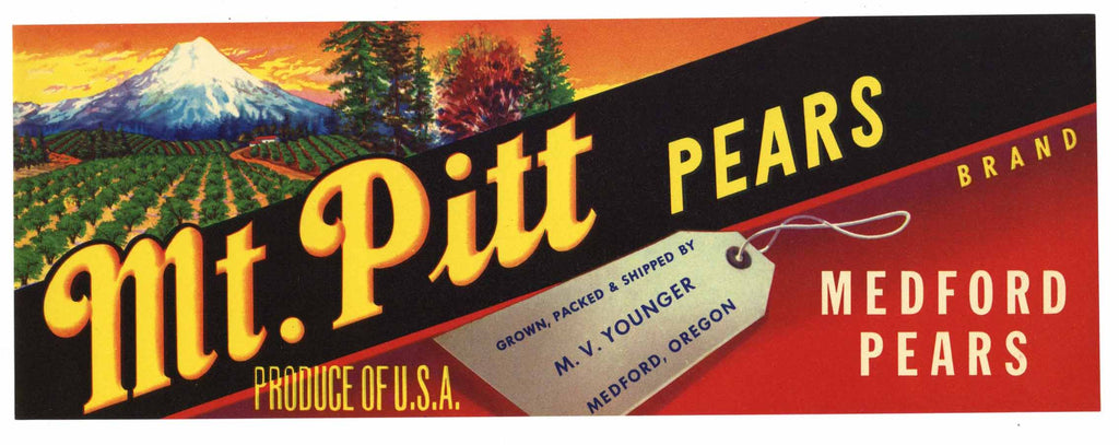 Mt. Pitt Brand Vintage Pear Crate Label, lug