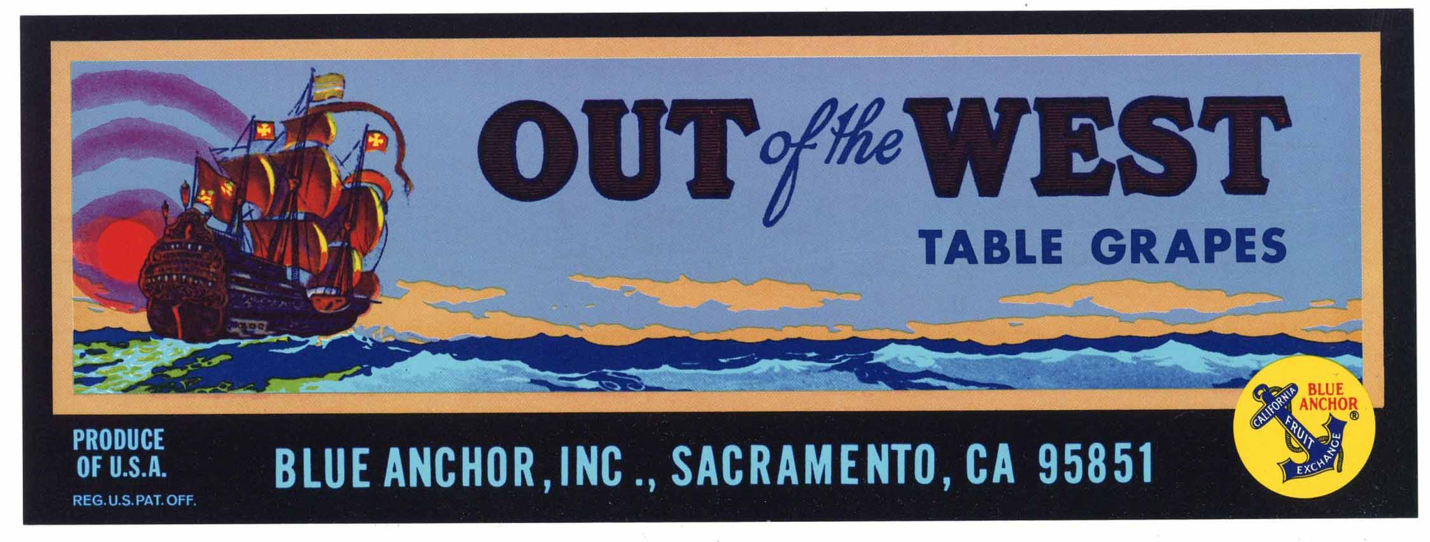 Out Of The West Brand Table Grape Crate Label