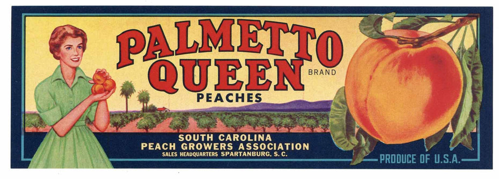 Palmetto Queen Brand Vintage South Carolina Peach Crate Label