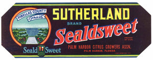 Sutherland Brand Vintage Palm Harbor Florida Citrus Crate Label