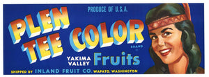 Plen Tee Color Brand Wapato Washington Fruit Crate Label