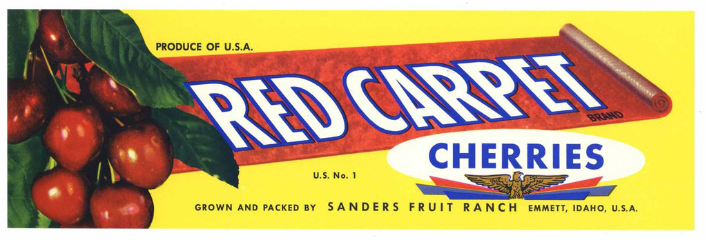 Red Carpet Brand Vintage Emmett Idaho Cherry Crate Label