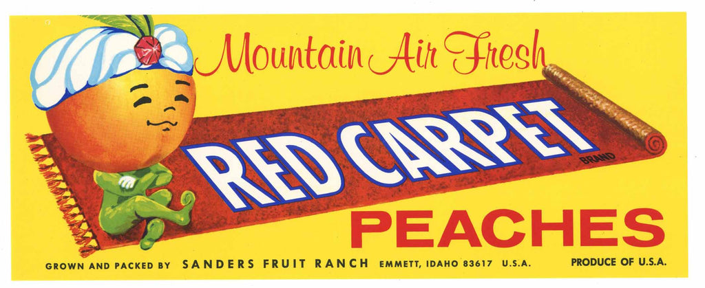 Red Carpet Brand Vintage Emmett Idaho Peach Crate Label