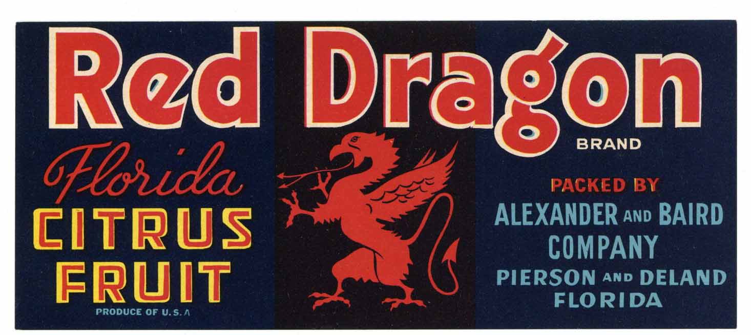 Red Dragon Brand Vintage Florida Citrus Crate Label s