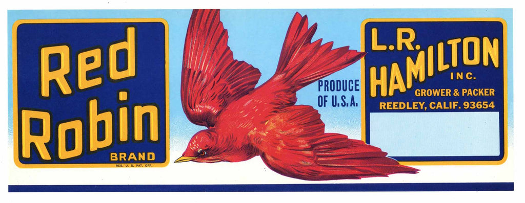 Red Robin Brand Vintage Reedley Fruit Crate Label