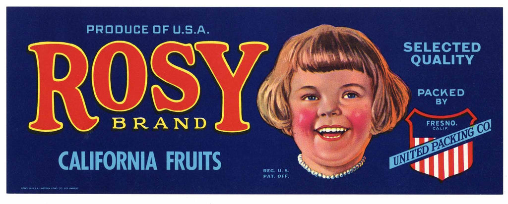 Rosy Brand Vintage Fresno Fruit Crate Label
