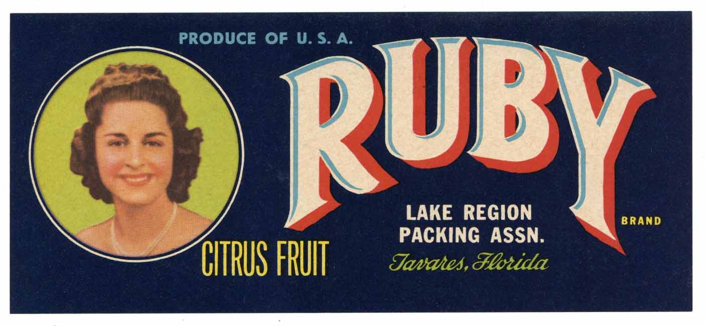 Ruby Brand Vintage Tavares Florida Citrus Crate Label, s