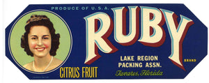 Ruby Brand Vintage Tavares Florida Citrus Crate Label