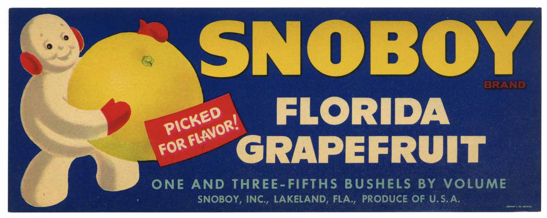 Snoboy Brand Vintage Lakeland Florida Citrus Crate Label