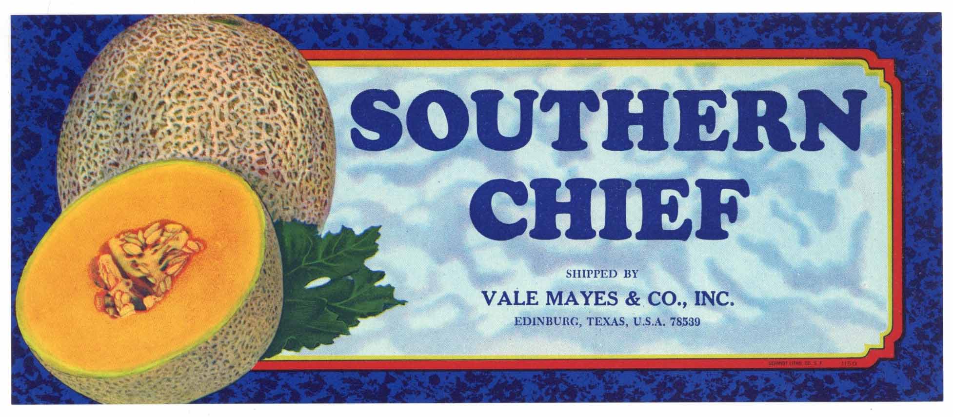 Southern Chief  Brand Vintage Edinburg Texas Melon Crate Label