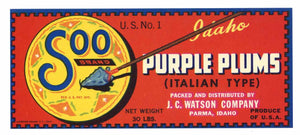 Soo Brand Vintage Parma Idaho Plum Crate Label