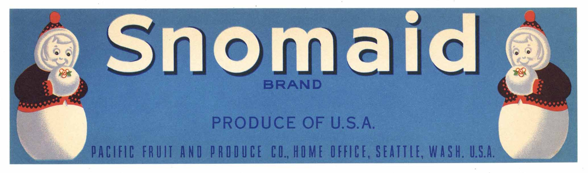 Snomaid Brand Vintage Produce Crate Label