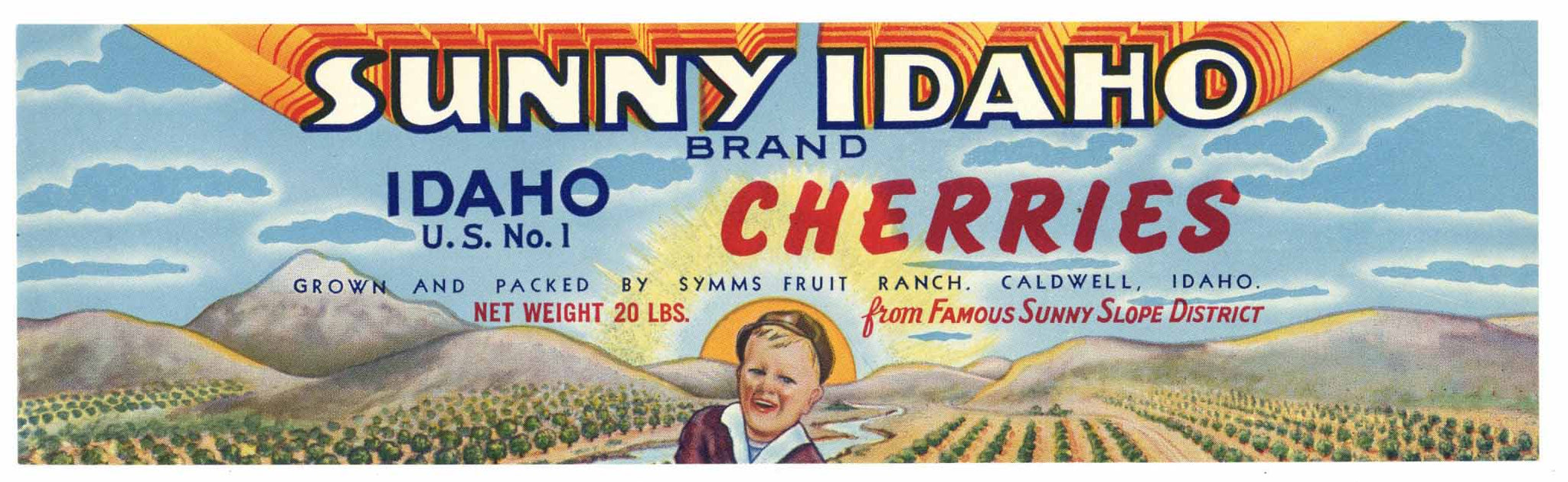 Sunny Idaho Brand Vintage Caldwell Cherry Crate Label