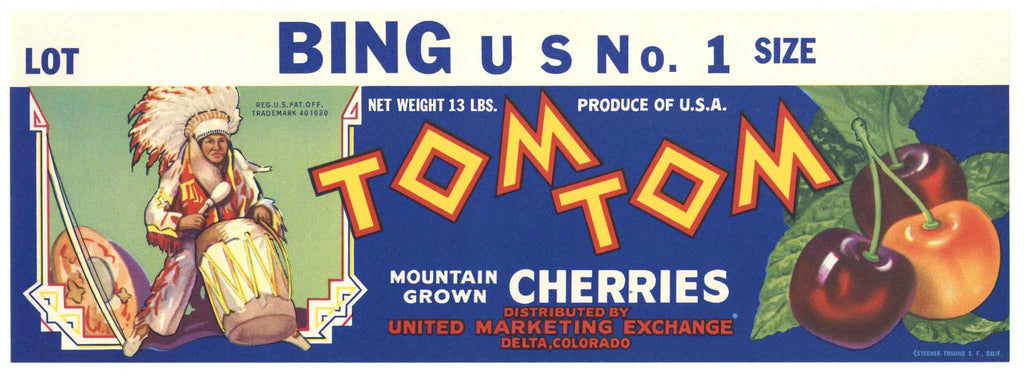 Tom Tom Brand Vintage Colorado Cherry Fruit Crate Label