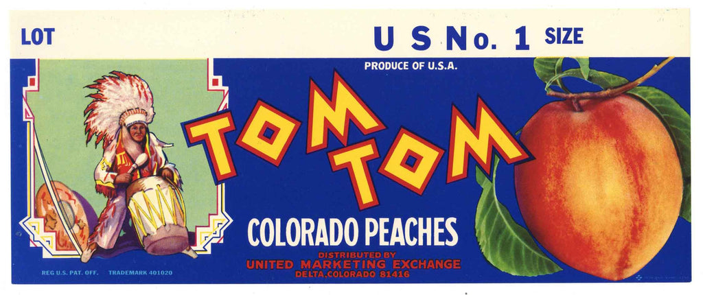 Tom Tom Brand Vintage Colorado Peach Fruit Crate Label, zipcode