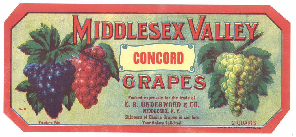 Middlesex Valley Brand Vintage New York Grape Crate Label