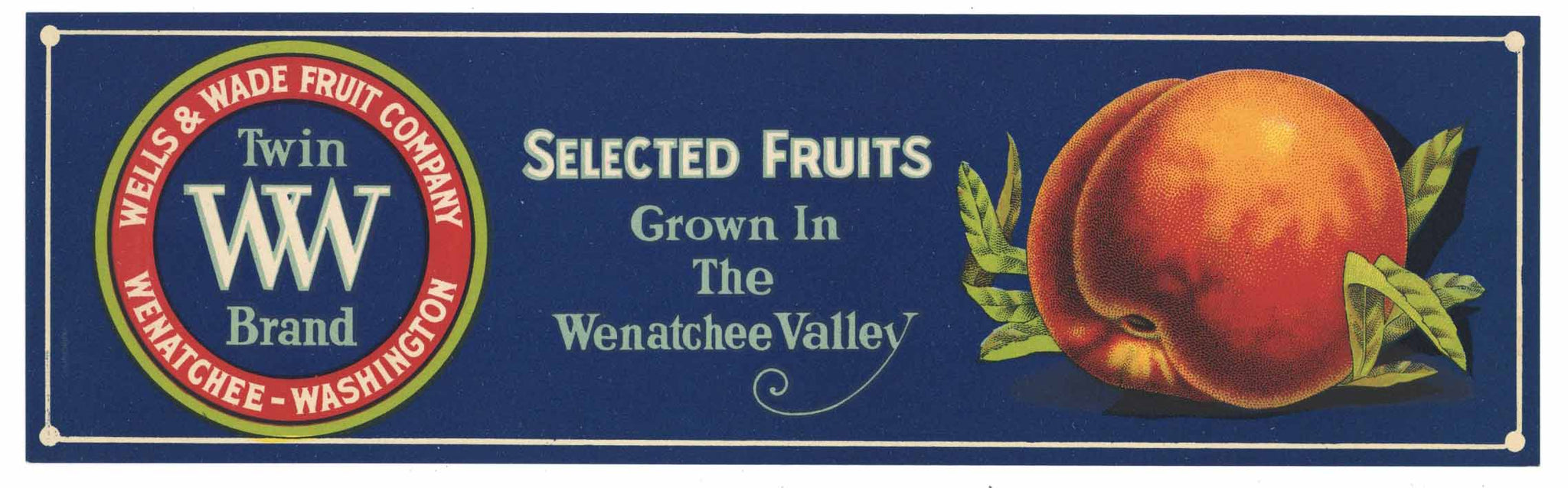 Twin WW Brand Vintage Wenatchee Washington Peach Crate Label