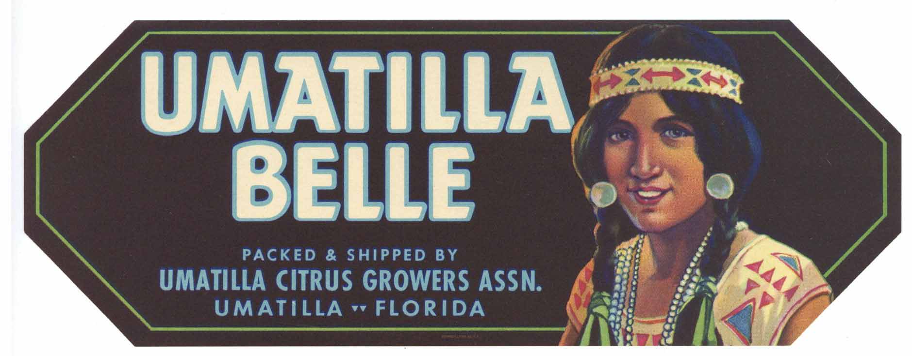Umatilla Belle Brand Vintage Florida Citrus Crate Label
