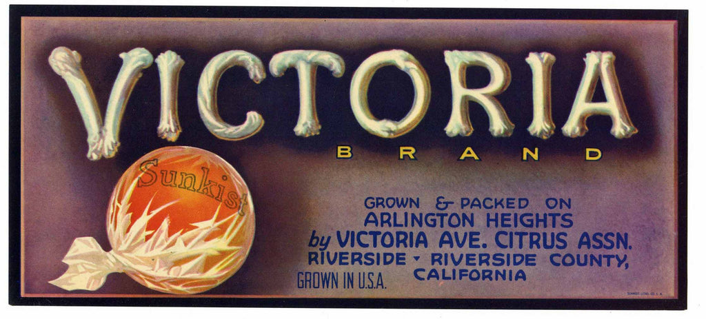 Victoria Brand Vintage Riverside Orange Crate Label, lug