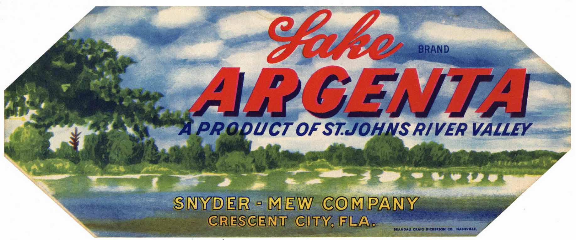 Lake Argenta Brand Vintage Crescent City Florida Citrus Crate Label