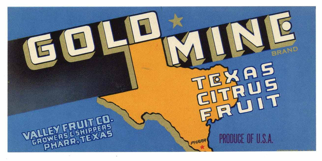 Gold Mine Brand Vintage Pharr Texas Crate Label, small