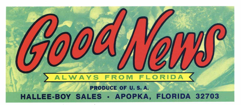 Good News Brand Vintage Apopka Florida Vegetable Crate Label