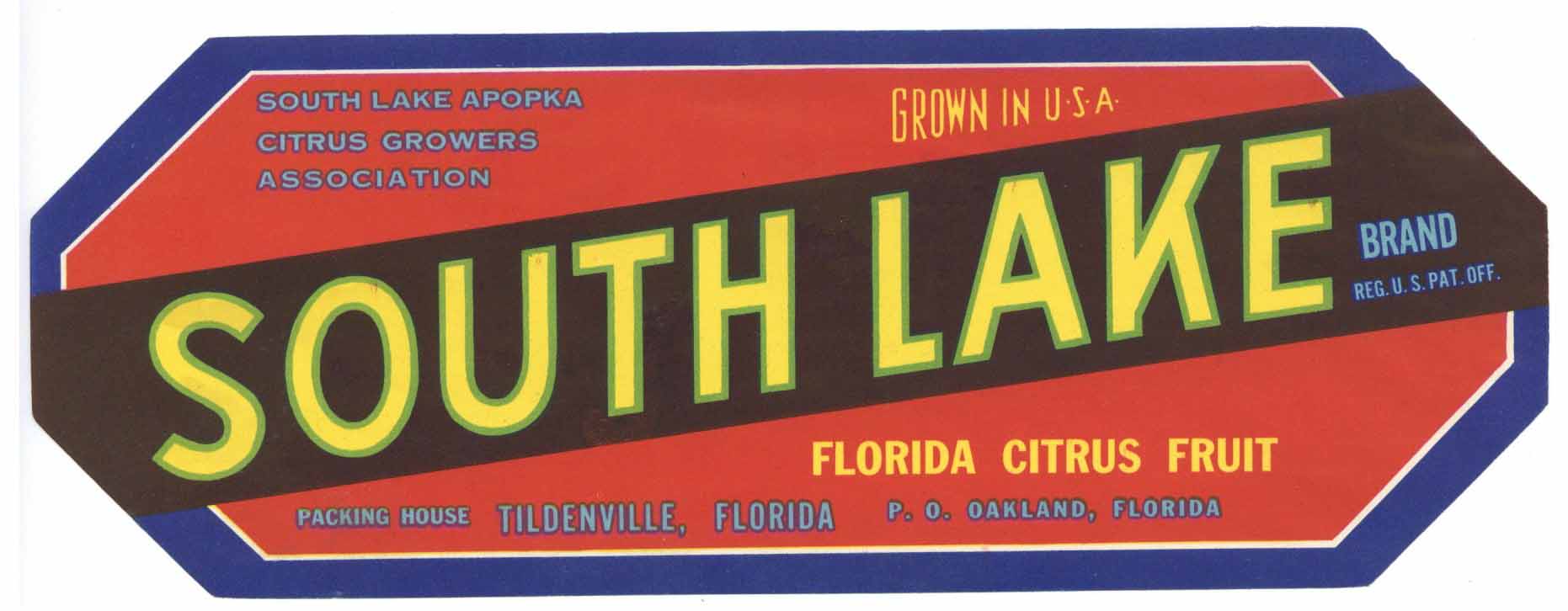 South Lake Brand Vintage Oakland Florida Citrus Crate Label, str
