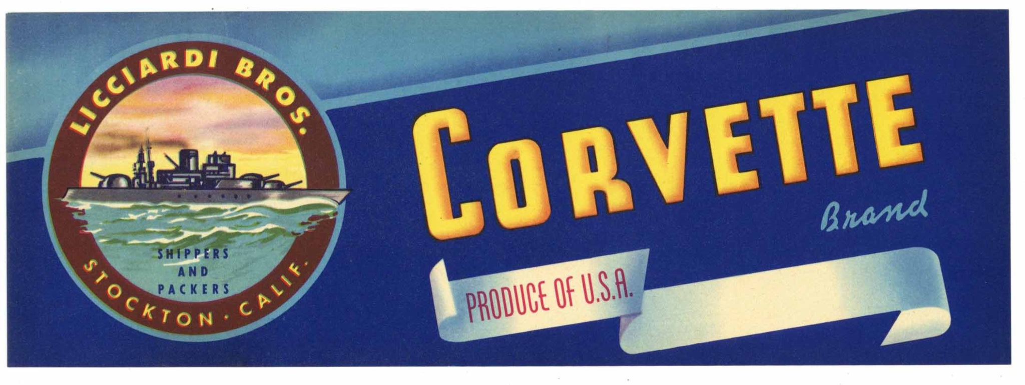 Corvette Brand Vintage Stockton Produce Crate Label