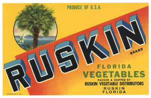 Ruskin Brand Vintage Ruskin Florida Vegetable Crate Label