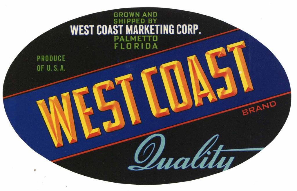 West Coast Brand Vintage Palmetto Florida Vegetable Crate Label