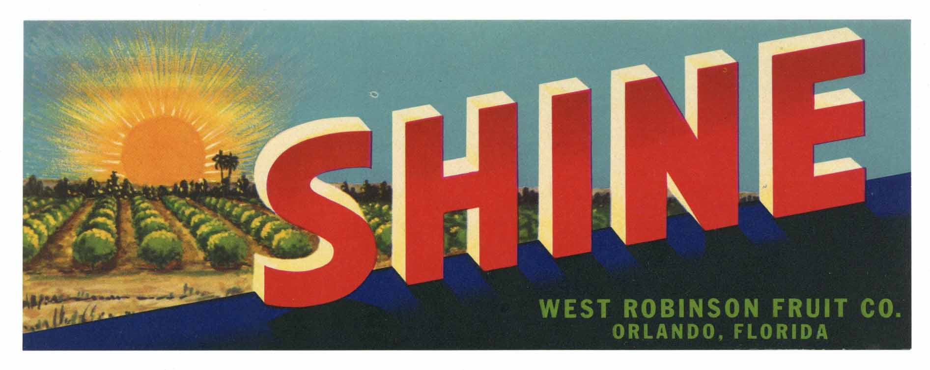 Shine Brand Vintage Orlando Florida Citrus Crate Label, h