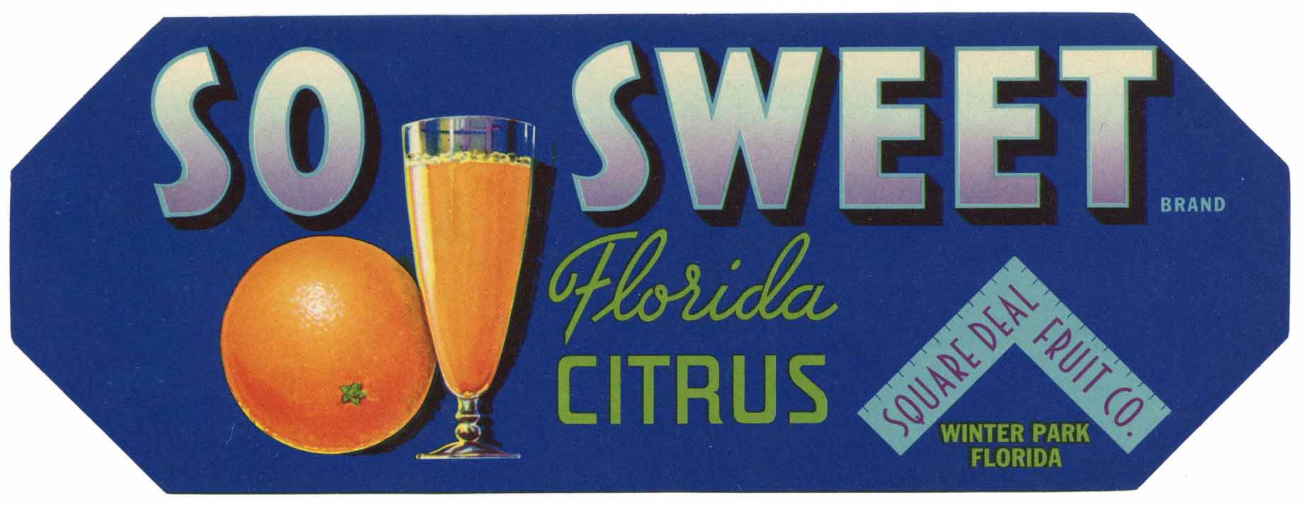 So Sweet Brand Vintage Winter Park Florida Citrus Crate Label