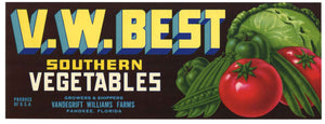 V. W. Best Brand Vintage Pahokee Florida Vegetable Crate Label