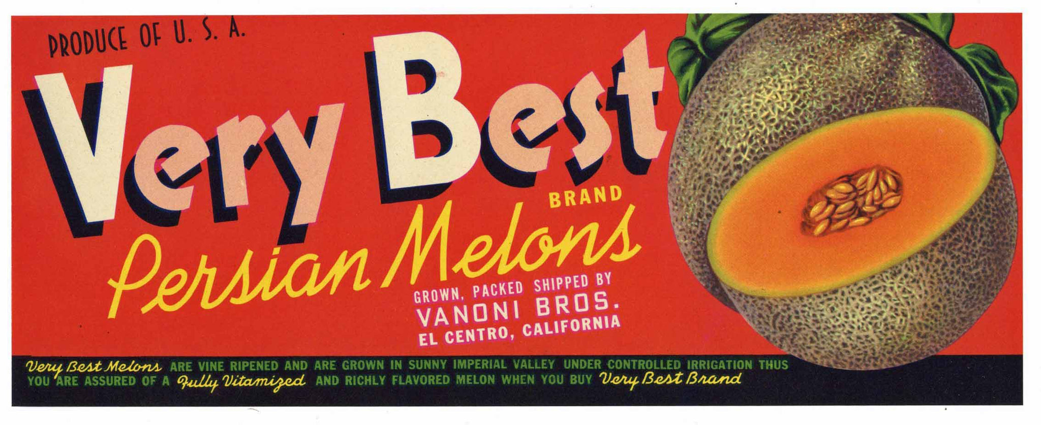 Very Best Brand Vintage El Centro Persian Melon Crate Label