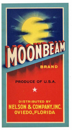 Moonbeam Brand Vintage Oviedo Florida Citrus Crate Label, strip