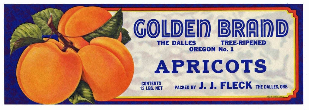 Golden Brand Vintage The Dalles Oregon Apricot Crate Label