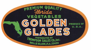 Golden Glades Brand Vintage Belle Glade Florida Vegetable Crate Label