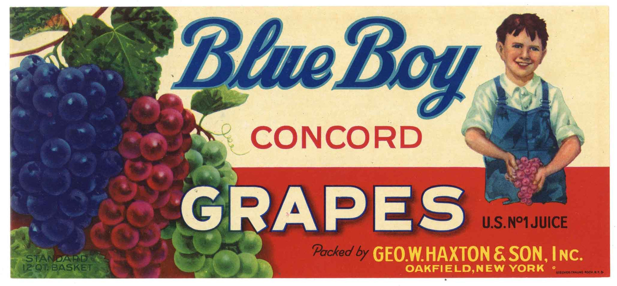 Blue Boy Brand Vintage Oakfield New York Grape Crate Label