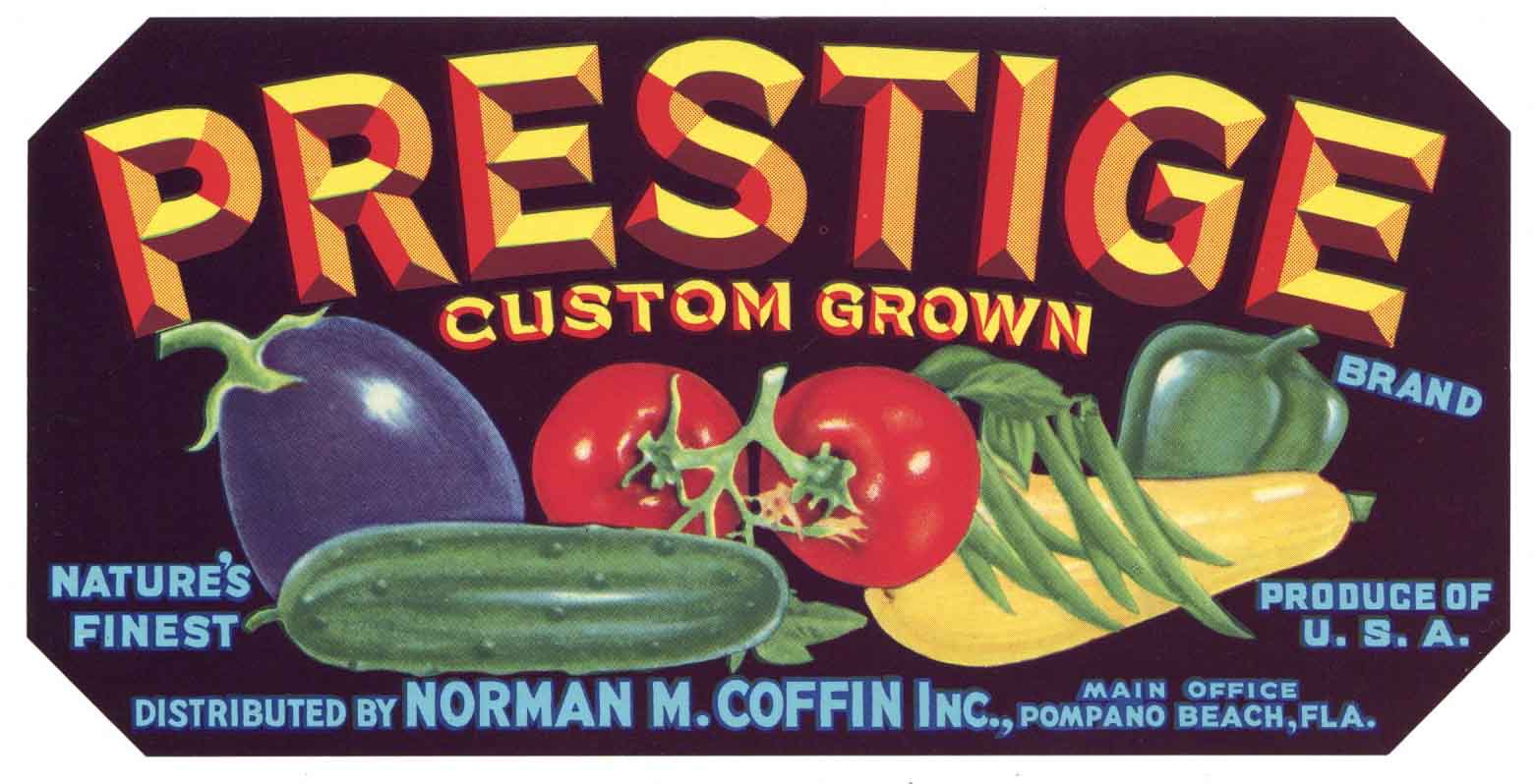 Prestige Brand Vintage Pompano Beach Florida Vegetable Crate Label