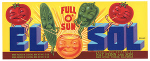 El Sol Brand Vintage Fresno Vegetable Crate Label