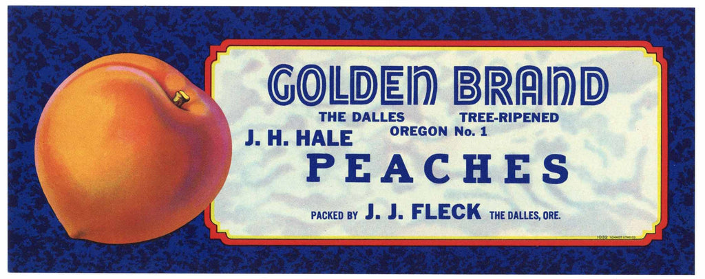 Golden Brand Vintage The Dalles Oregon Peach Crate Label