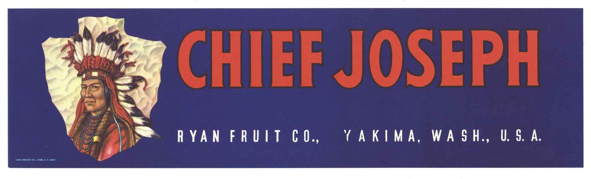 Chief Joseph Brand Vintage Yakima Crate Label, lug