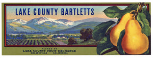 Lake County Bartletts Brand Vintage Kelseyville Pear Crate Label