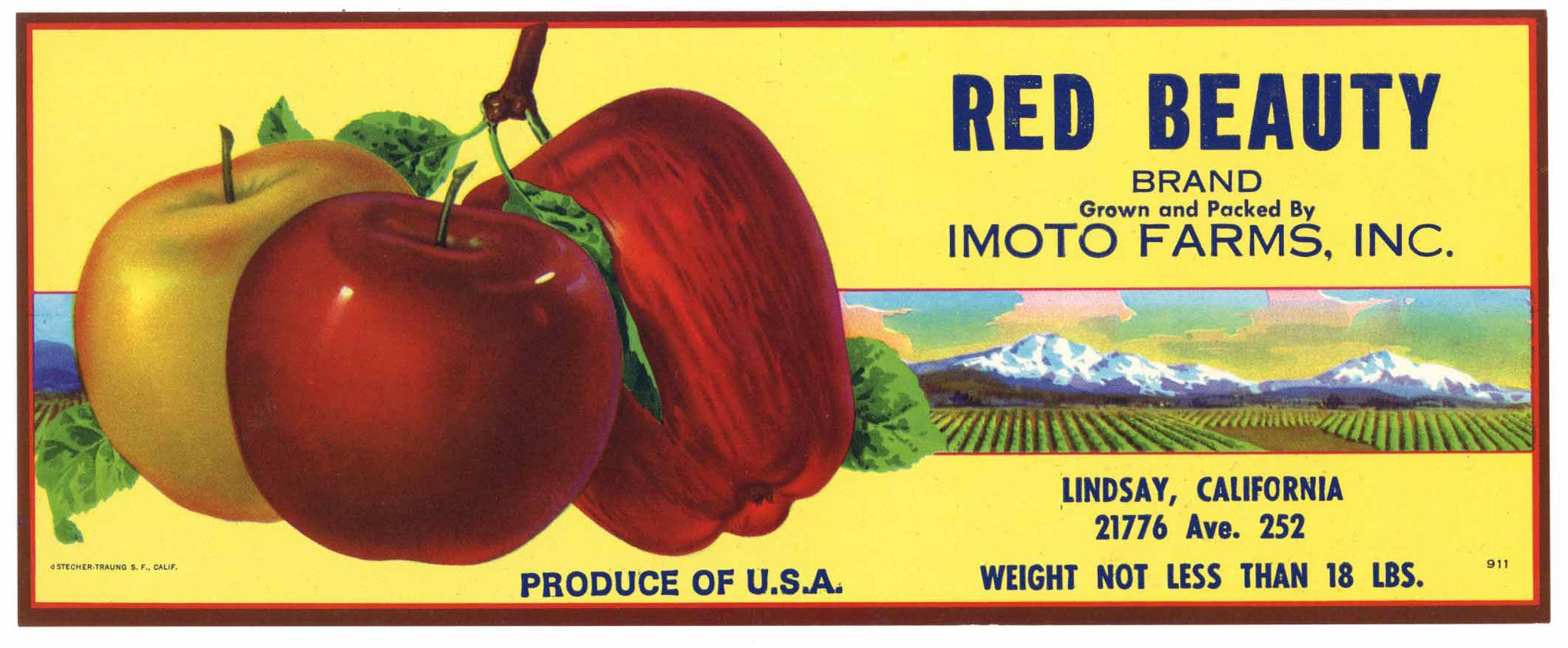 Red Beauty Brand Vintage Lindsay Apple Crate Label