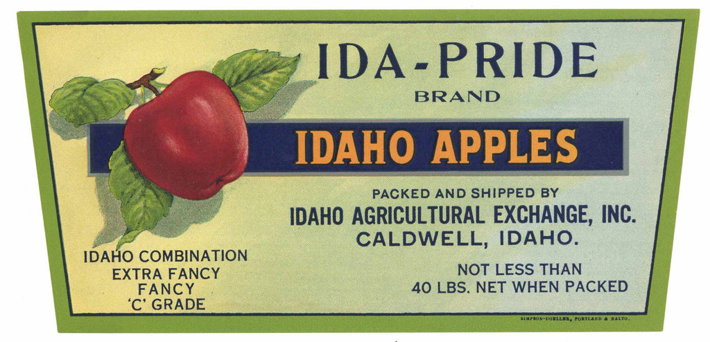 Ida-Pride Brand Vintage Caldwell Idaho Apple Crate Label